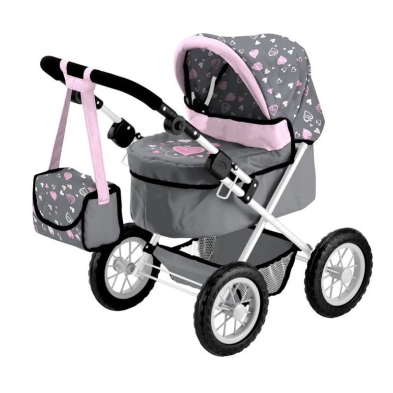 Bayer Trendy Doll Pram Grey/Pink Hearts