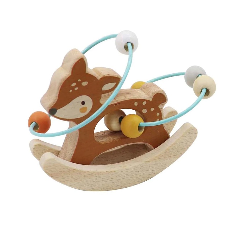 WOODEN BEAD MAZE ON ROCKING BASE DEER