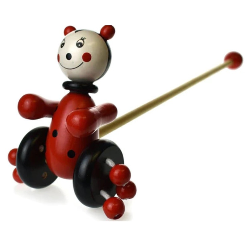 WOODEN ANIMAL PUSH ALONG LADYBIRD NEW