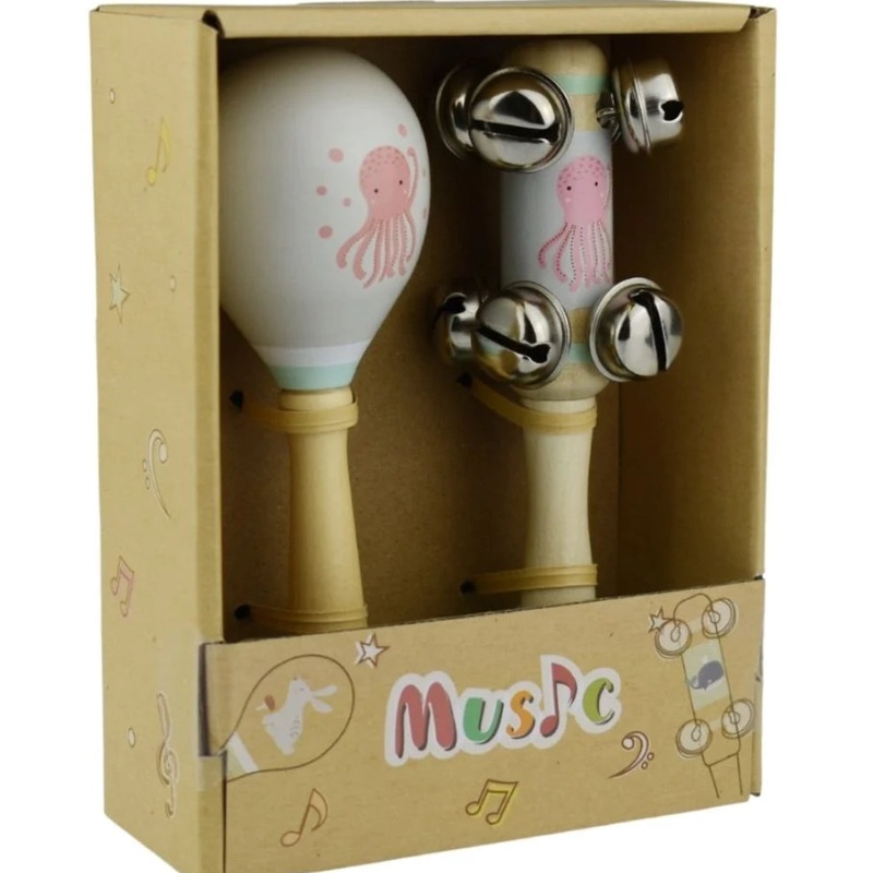 Wooden Breezy Sea 2Pc Musical Set Octopu