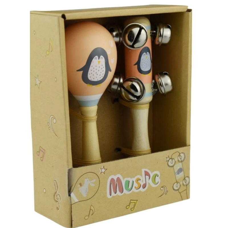 WOODEN BREEZY SEA 2PC MUSICAL SET PENGUI