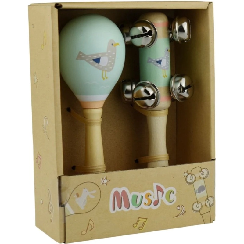WOODEN BREEZY SEA 2PC MUSICAL SET SEAGUL