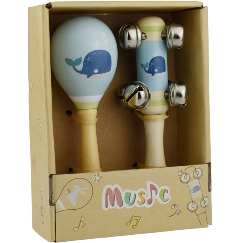 Wooden Breezy Sea 2Pc Musical Set Whale