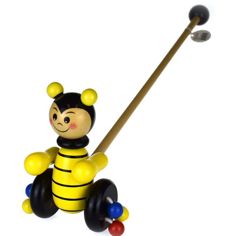 WOODEN ANIMAL PUSH ALONG BEE NEW