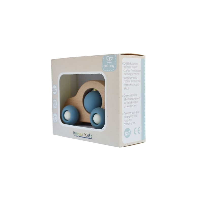 WOOD ECO SPIN CAR BLUE