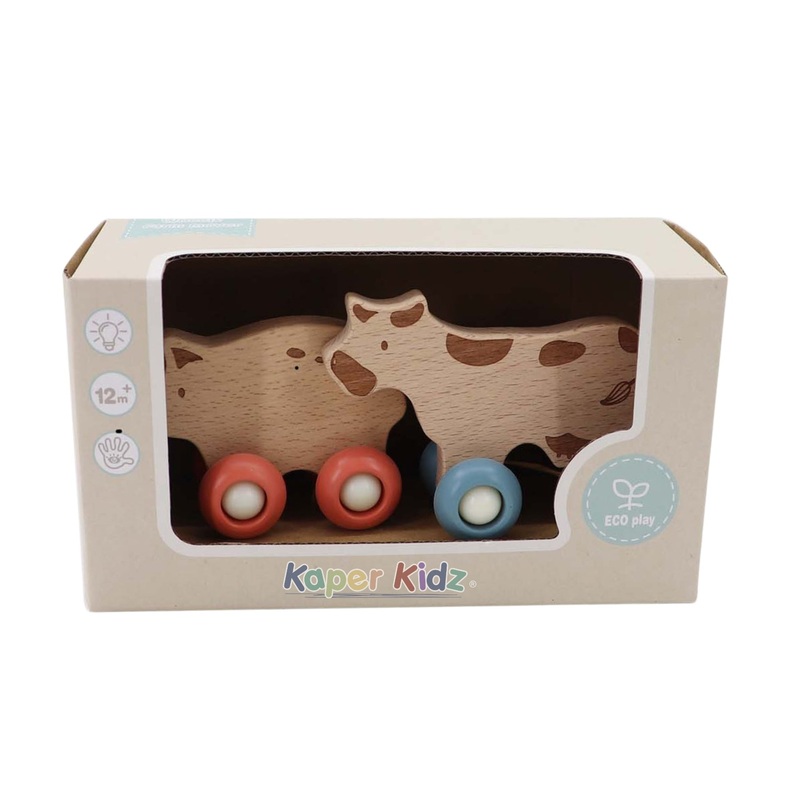 WOOD ECO WHEELS FARM MOVER COW/PIG