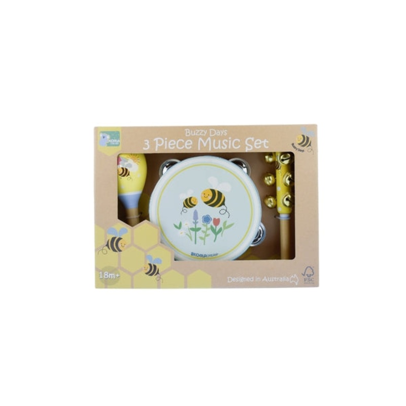 WOODEN BUZZY DAYS BEE 3PC MUSICAL SET