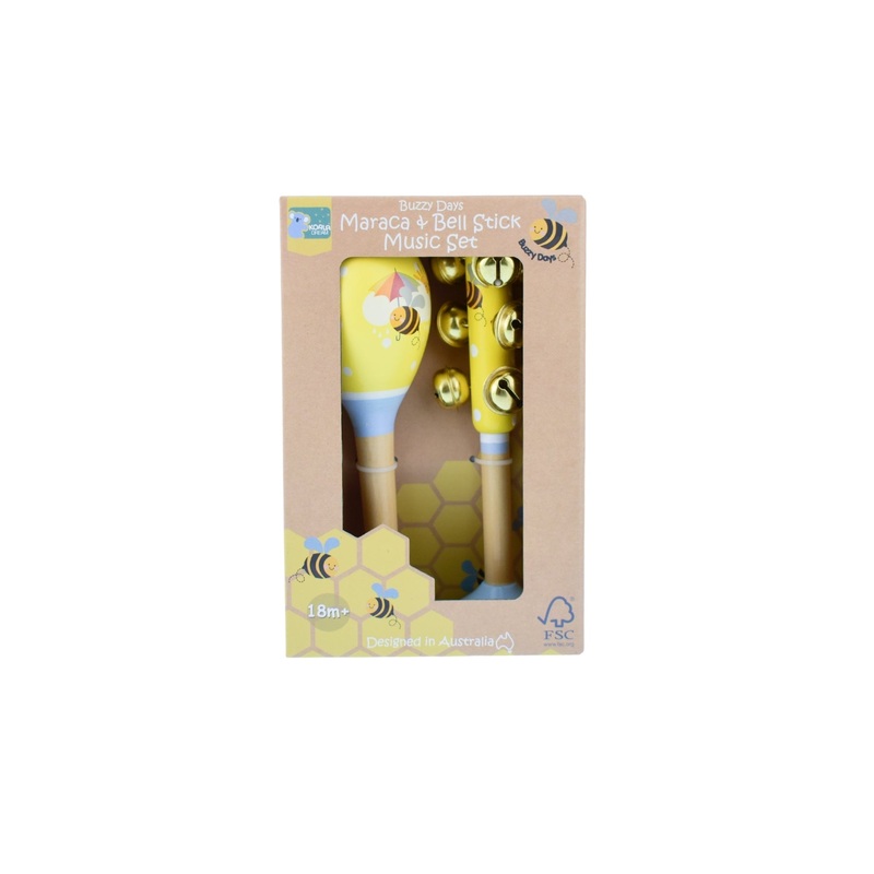 Wooden Buzzy Days Bee Maraca & Bell Set