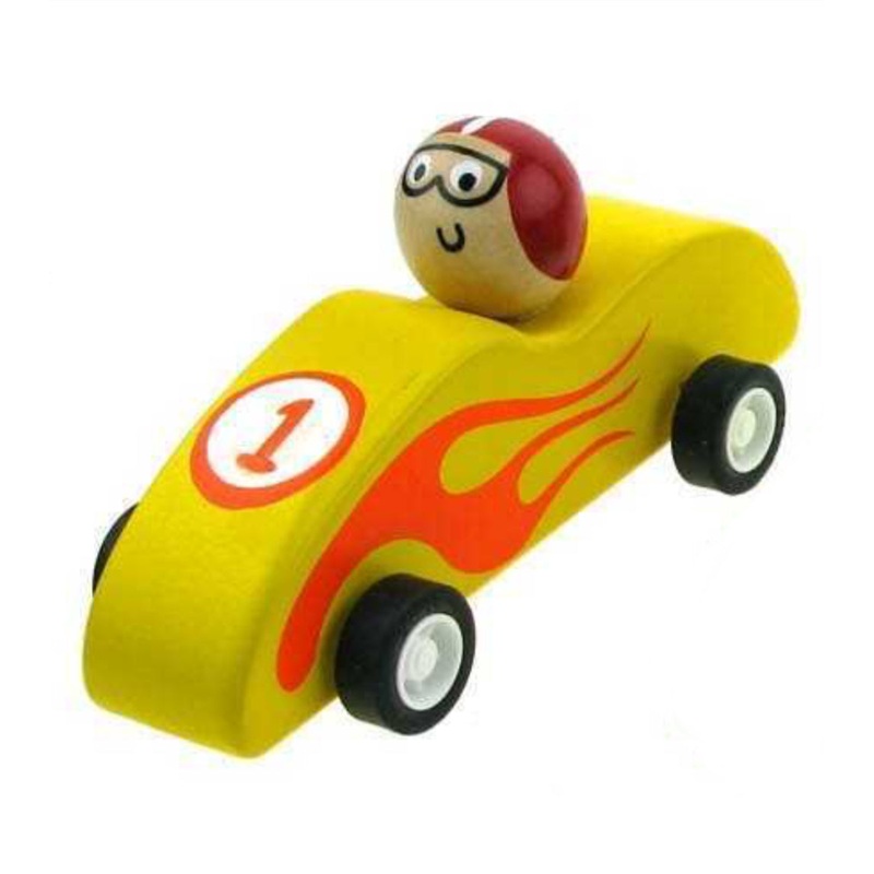 WOODEN PULL BACK RACING CAR