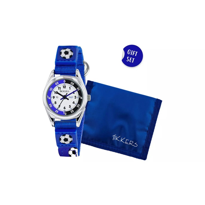 Tikkers Kids Blue Football Time Teacher Watch and Wallet Set