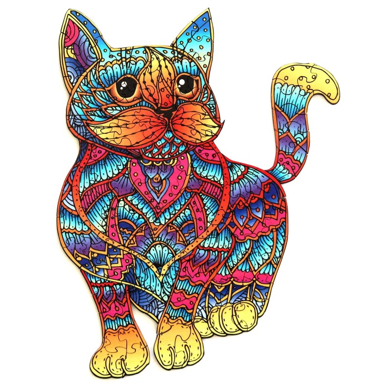 Rainbow Wood Puzzle Cat