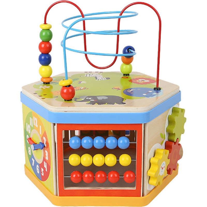 Activity Cube Toys Baby Wooden Bead Maze Shape Sorter 7-in-1 Toys