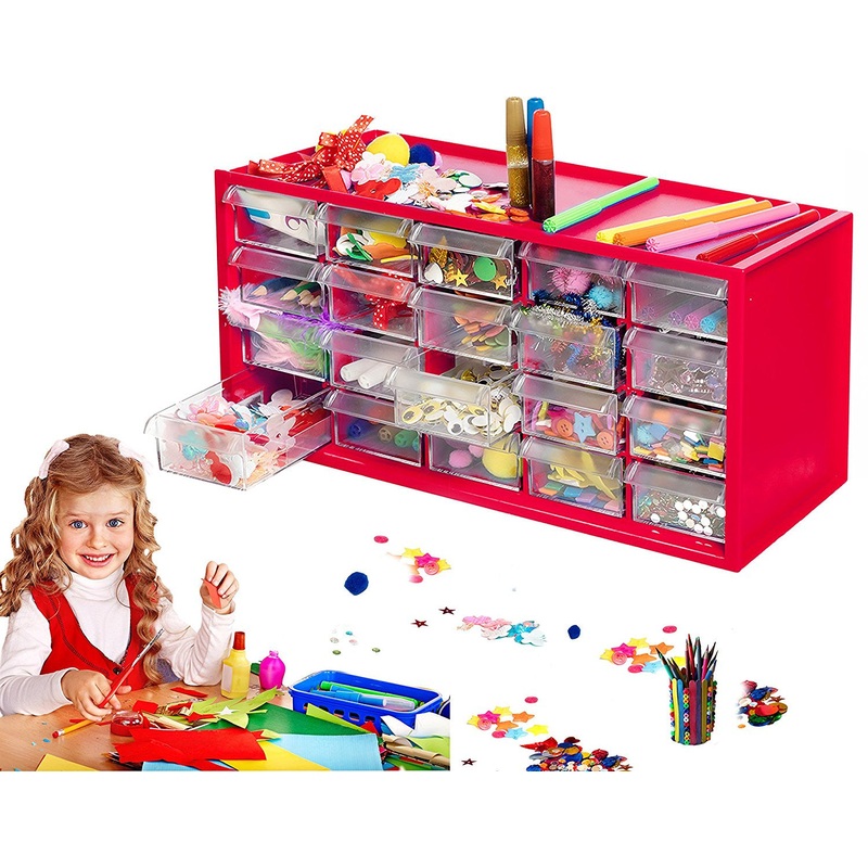 Arts & Crafts Supply Center Complete with 20 Filled Drawers of Craft Materials