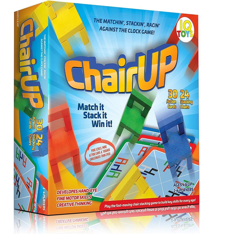 ChairUP! - The Matching, Stacking, Racing and Balancing - Family Game - Includes 24 Bright Colored Wooden Chairs; 1-4 Players