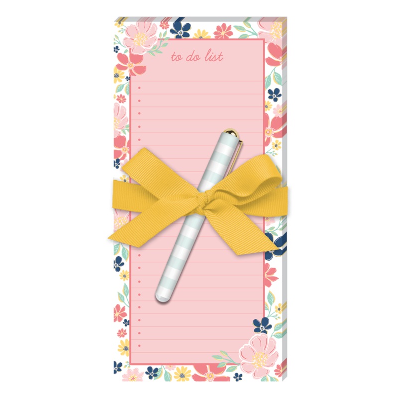 pink wildflower to do magnetic list pad with pen