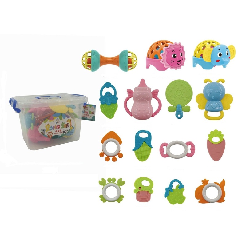 Bucket of rattles and teethers