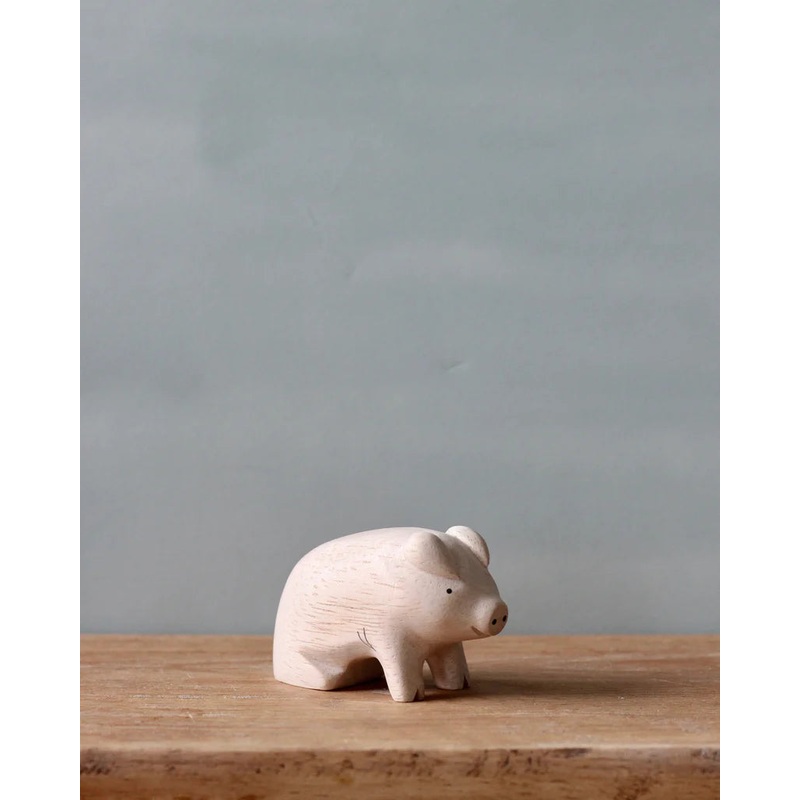 Handmade Tiny Wooden Farm Animals - Pig