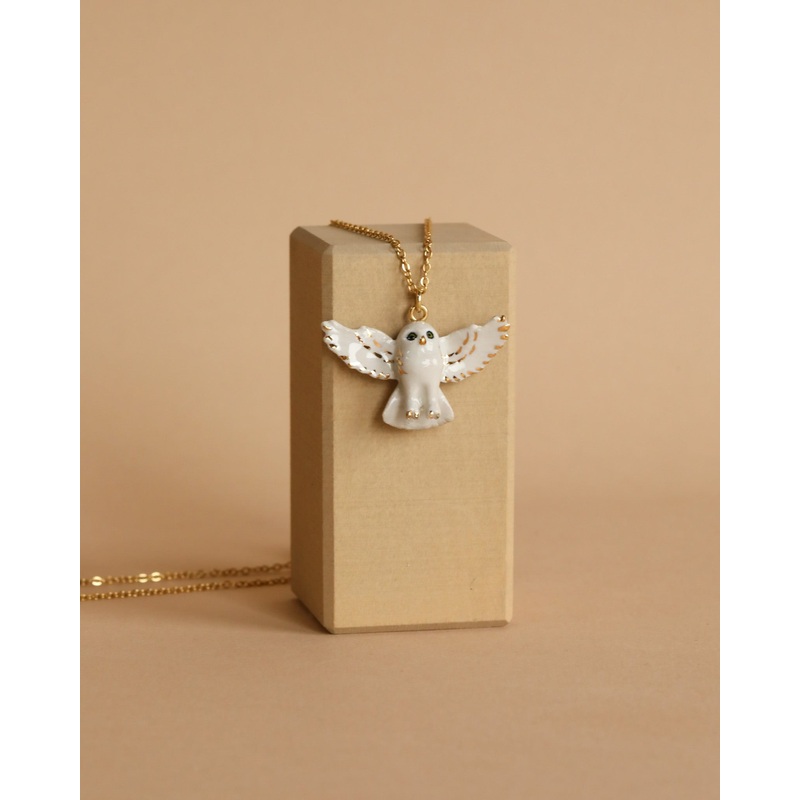 Gold and White Snowy Owl Necklace