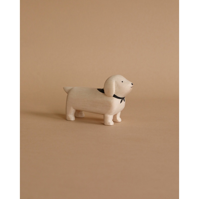 Handmade Tiny Wooden Animals - White Dachshund Dog