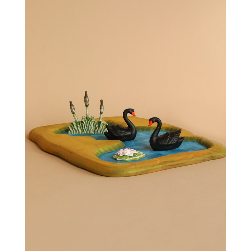 Handmade Wooden Pond - Black Swans