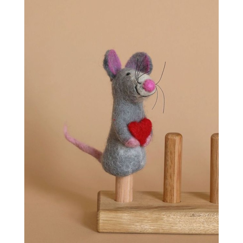 Mouse Holding A Heart Finger Puppet