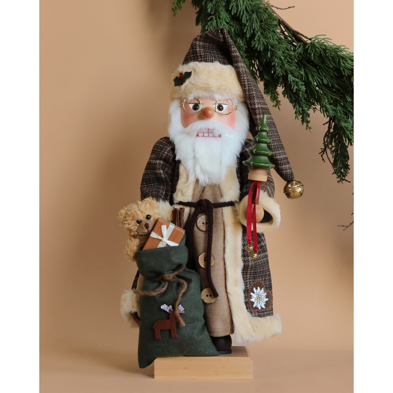 Christian Ulbricht Collectible Wooden Nutcracker - Santa Claus in Brown Checkered Coat