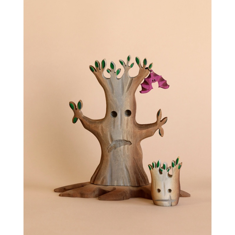 Handmade Wooden Halloween Trees & Bat Set