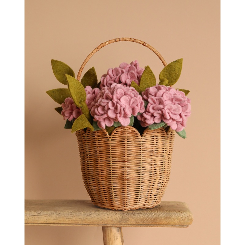 Basket Of Felt Flowers - Hydrangea