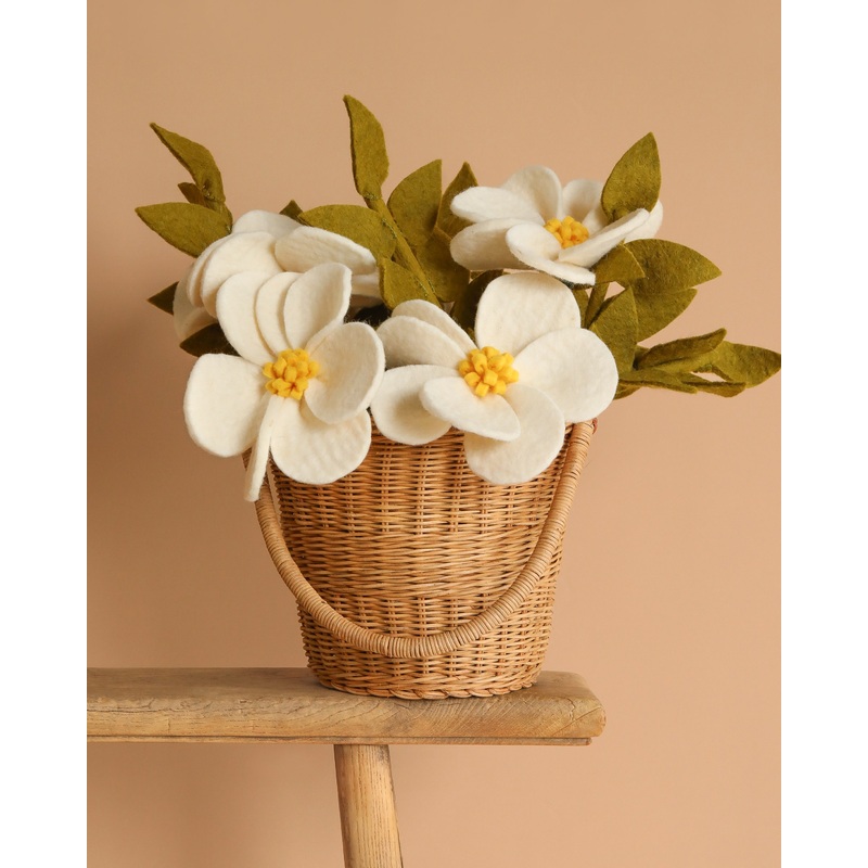 Basket Of Felt Flowers - Magnolia