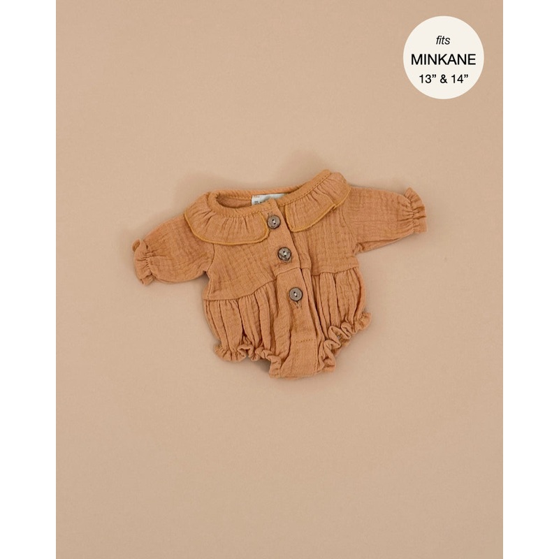 Minikane Doll Clothing | Leonore Ruffled Romper in Cotton Gauze - Camel