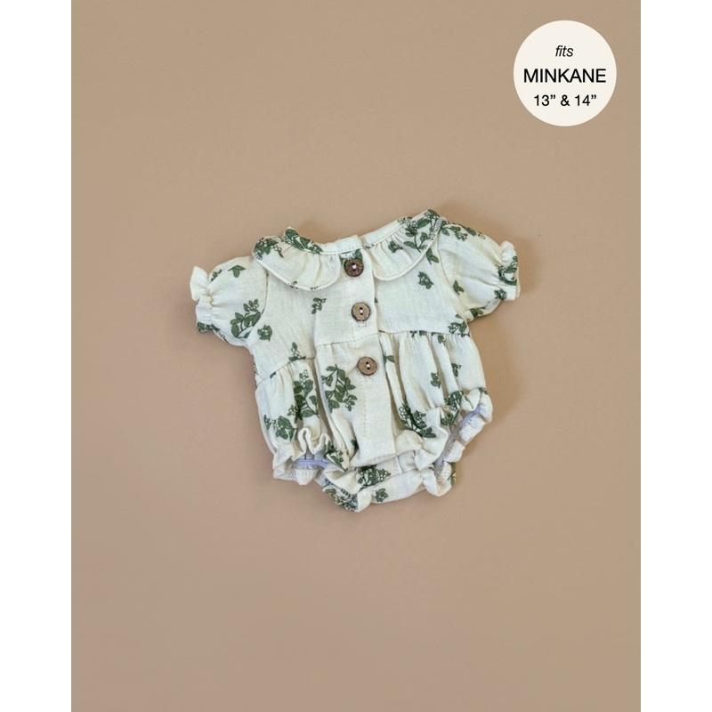 Minikane Doll Clothing | Leonore Ruffled Romper  in Cotton Gauze - Mistletoe
