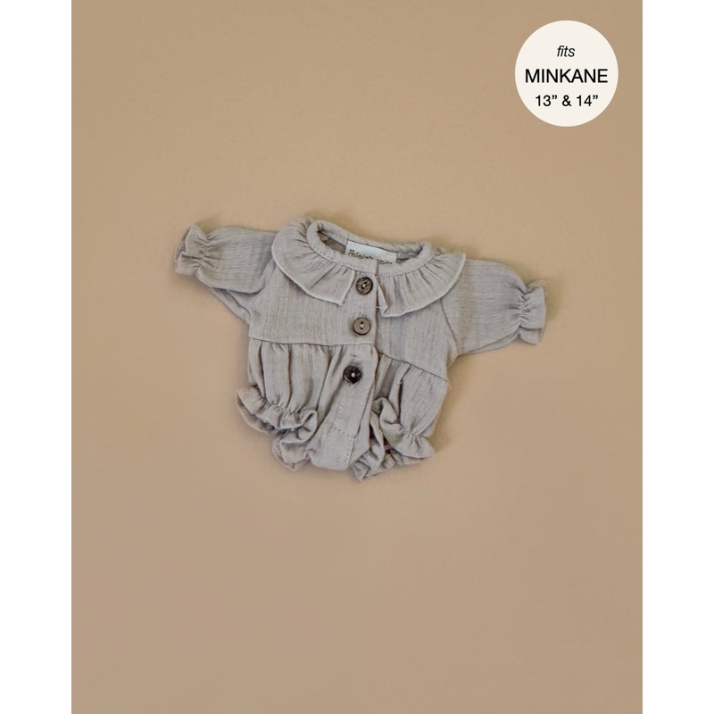 Minikane Doll Clothing | Leonore Ruffled Romper in Cotton Gauze - Pebble