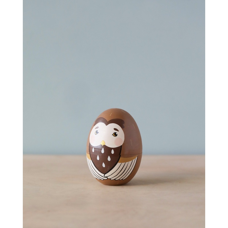 Hand Painted Hollow Wooden Easter Egg - Owl