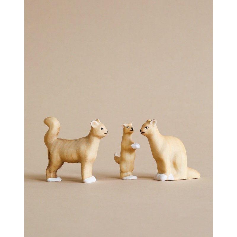 Handmade Wooden Cat Family