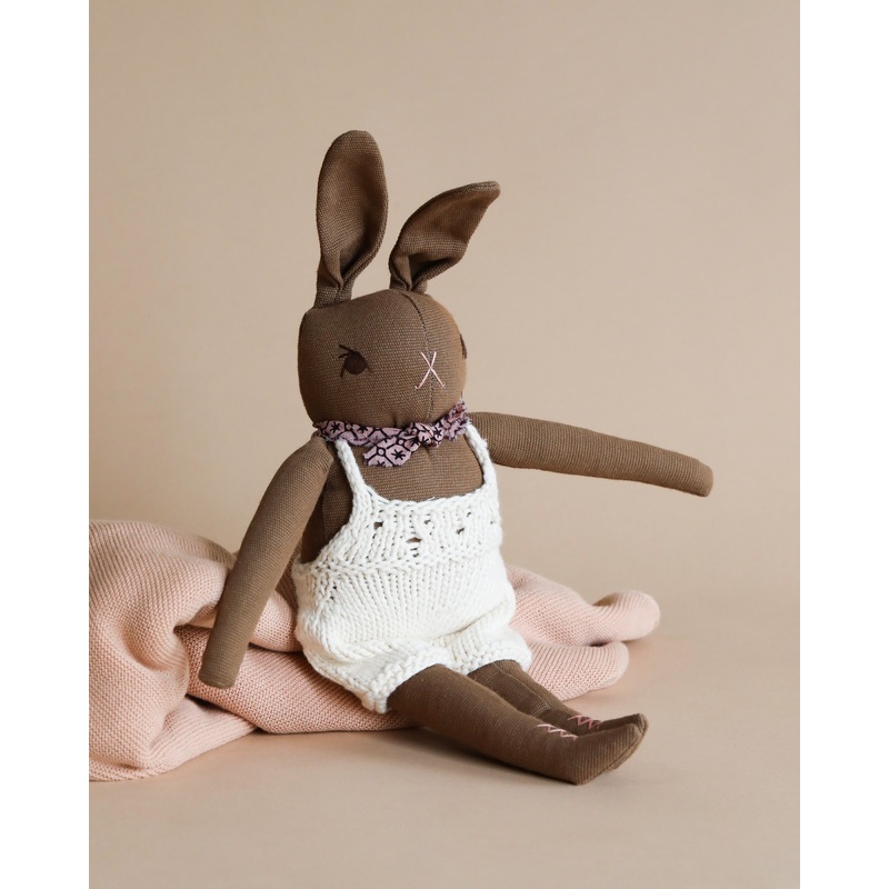 Polka Dot Club Brown Rabbit in Hand Knit Overalls