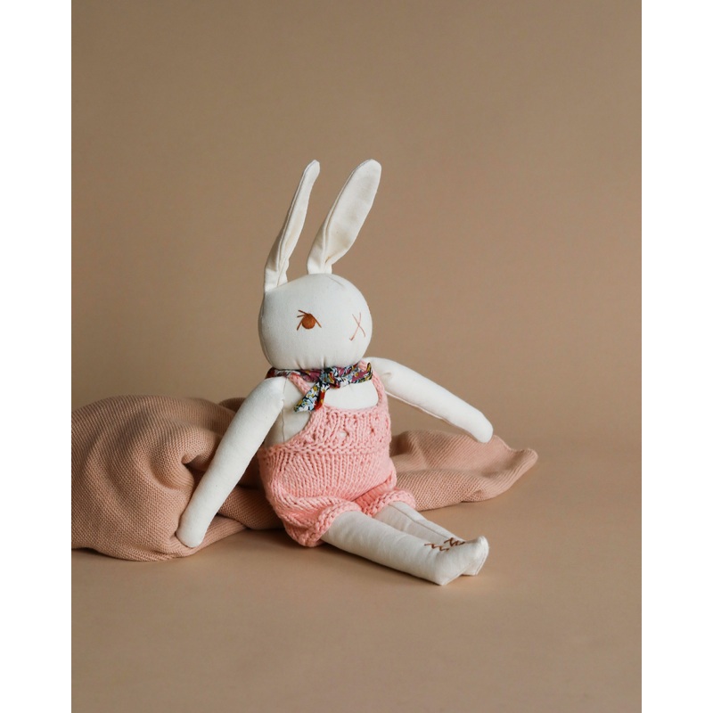 Polka Dot Club Cream Rabbit in Hand Knit Overalls