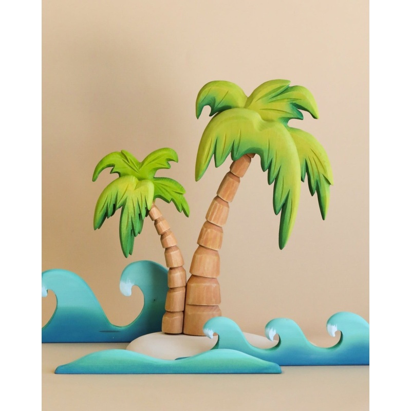 Set of Handmade Wooden Palm Trees & Waves