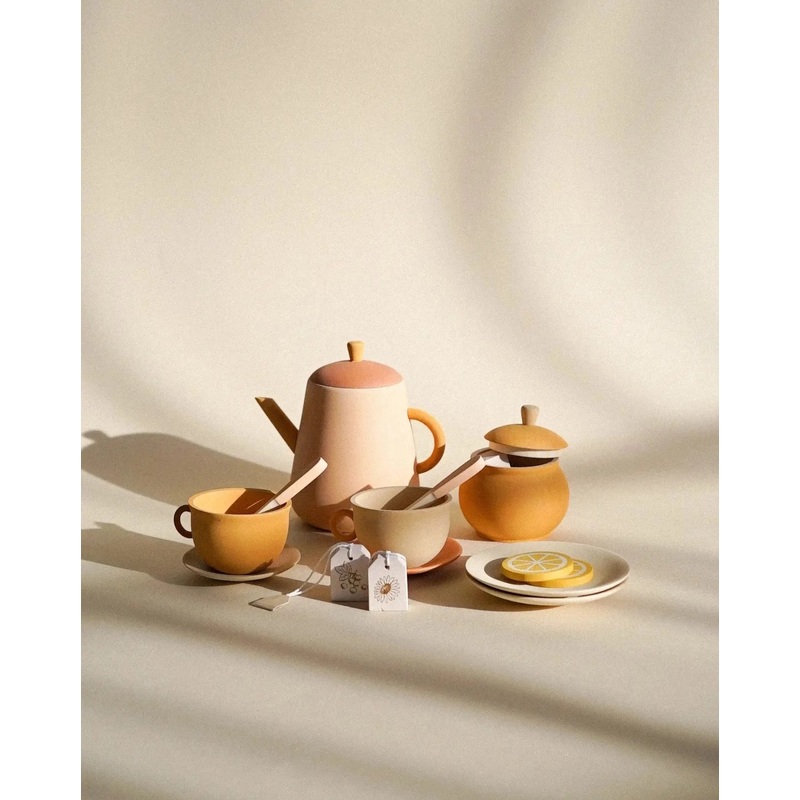 Handmade Wooden Tea Set - Flower