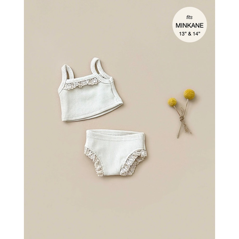 Minikane Doll Clothing | Les P'tits Basiques, 2-Piece Set in Ribbed Cotton - Linen