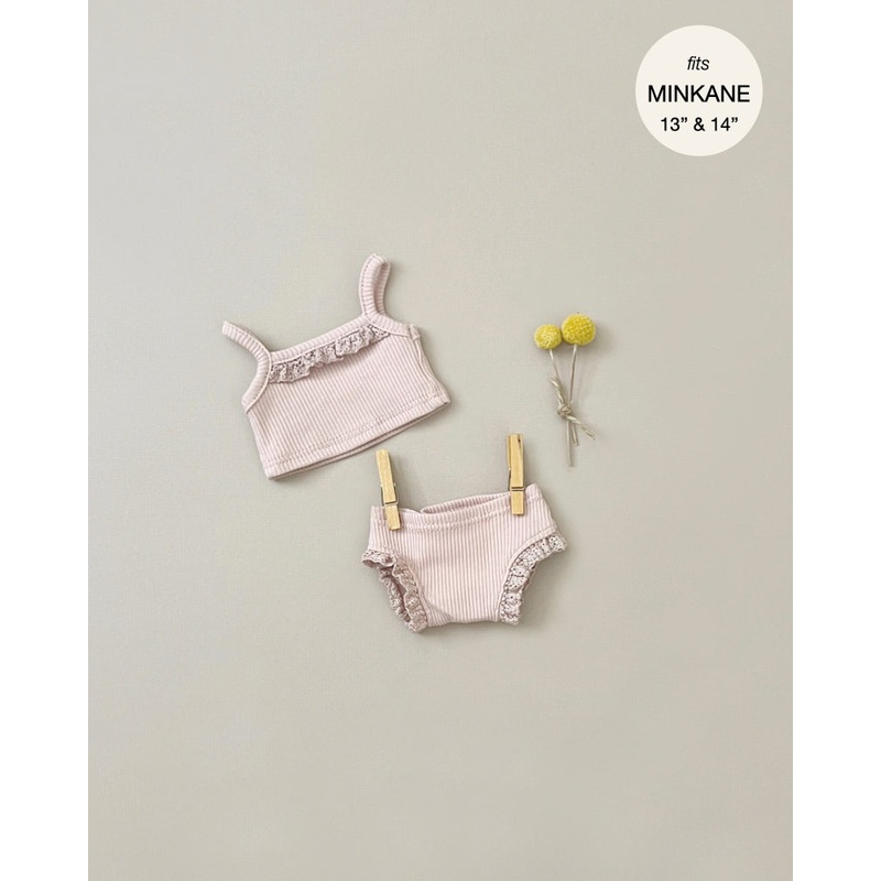 Minikane Doll Clothing | Les P'tits Basiques, 2-Piece Set in Ribbed Cotton - Petal Pink