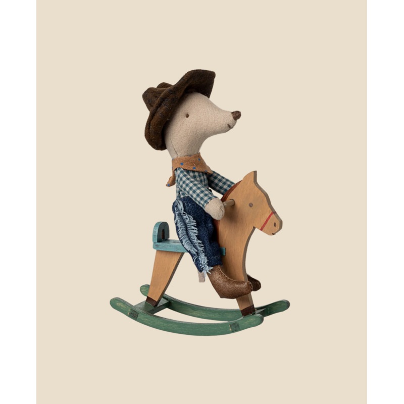 Maileg Cowboy Mouse On Rocking Horse, Little brother - ships in one week