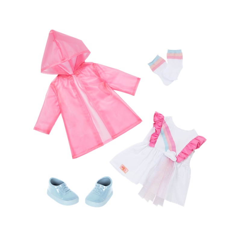 Our Generation Rainbow Printed Dress W Raincoat Outfit