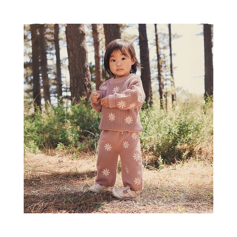 Kynd Baby Embroided Knit Flare Pants - Woodrose