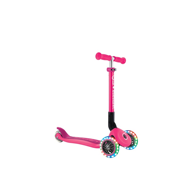 Globber Junior Primo Foldable Lights Scooter Fuchsia Pink