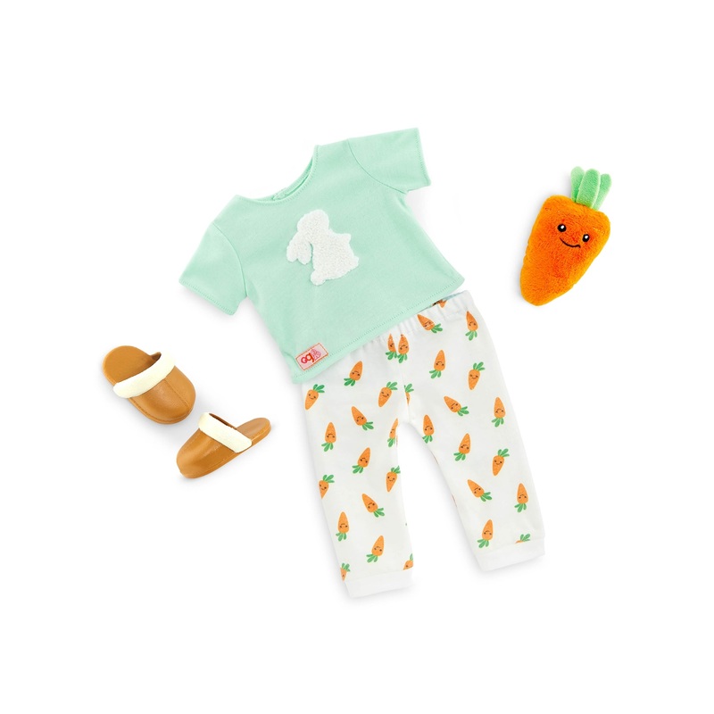 Our Generation Bunny Printed Pajama with Carrot Plush Outfit