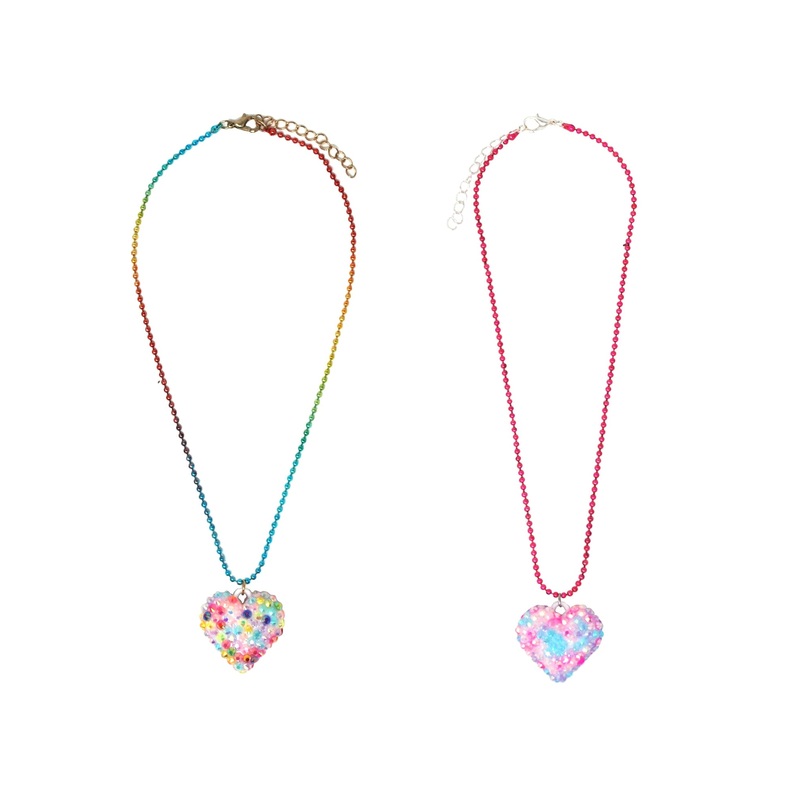 Pink Poppy Necklace Rhinestone Heart Ballchain
