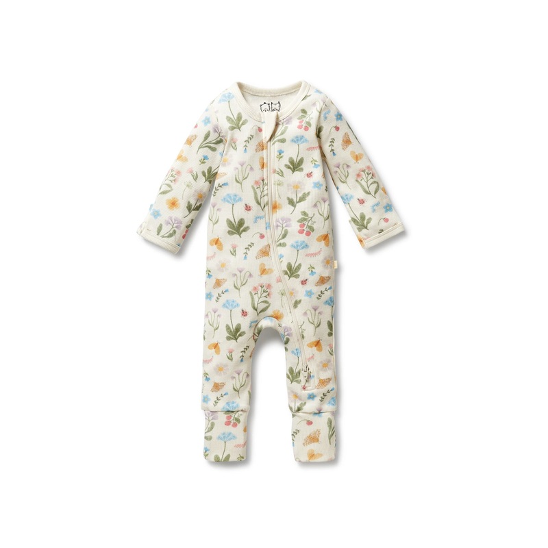 Blooming Bliss Organic Rib Zipsuit with Feet
