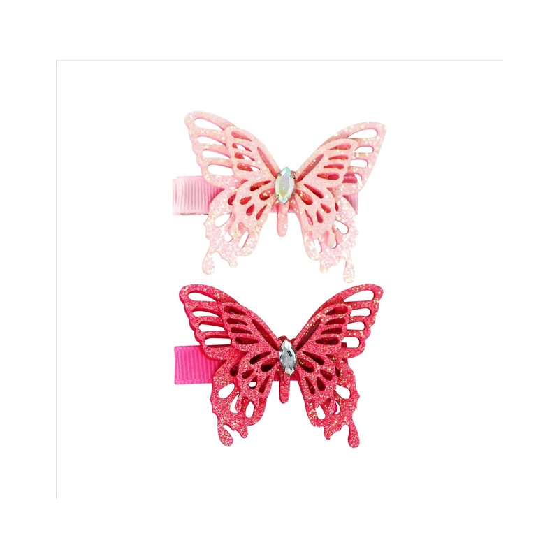Pink Poppy Hairclip Glitter Butterfly