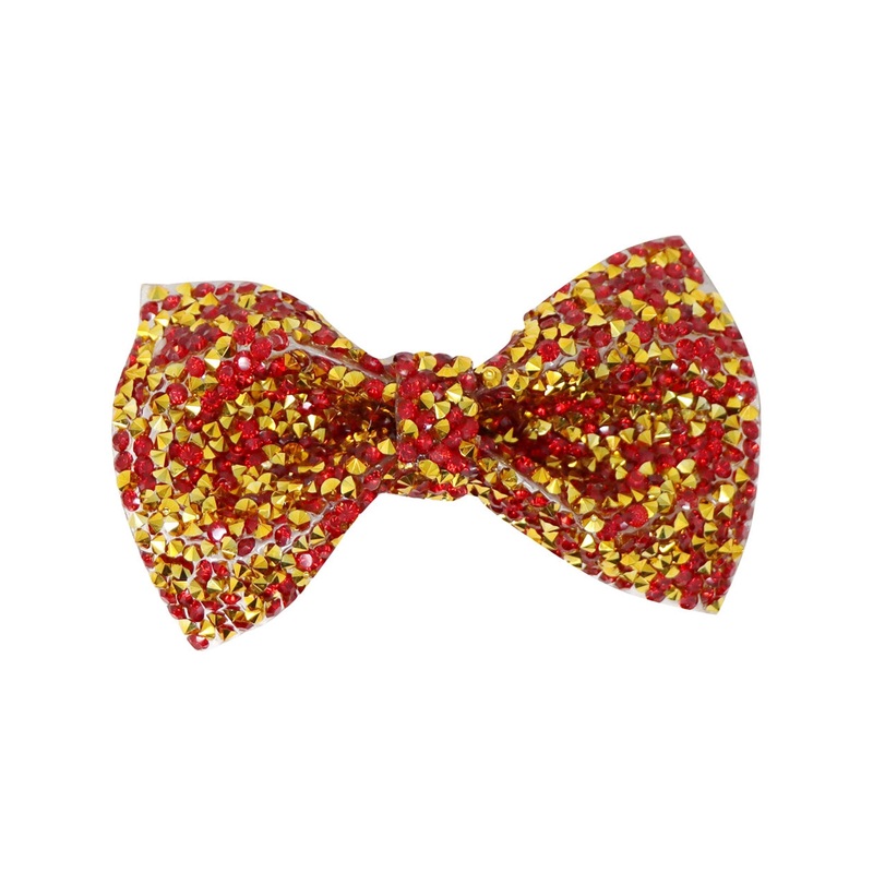 Pink Poppy Red Rhinestone Bow Hairclip