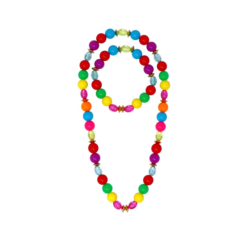 Pink Poppy Rainbow Beaded Necklace / Bracelet Set